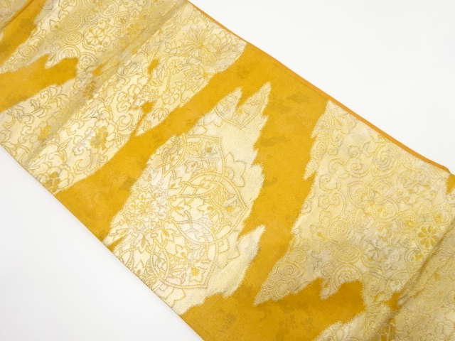 アンティーク　霞に花更紗模様織り出し袋帯（着用可）